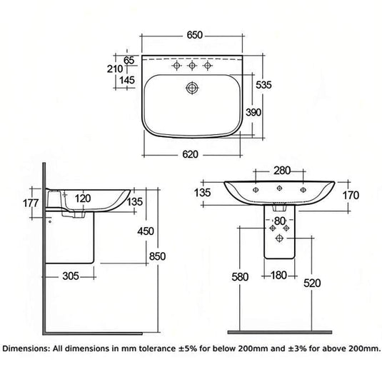 RAK Ceramics Origin 65cm Basin - 1 Tap Hole - ORG0101AWHA - Envy Bathrooms Ltd
