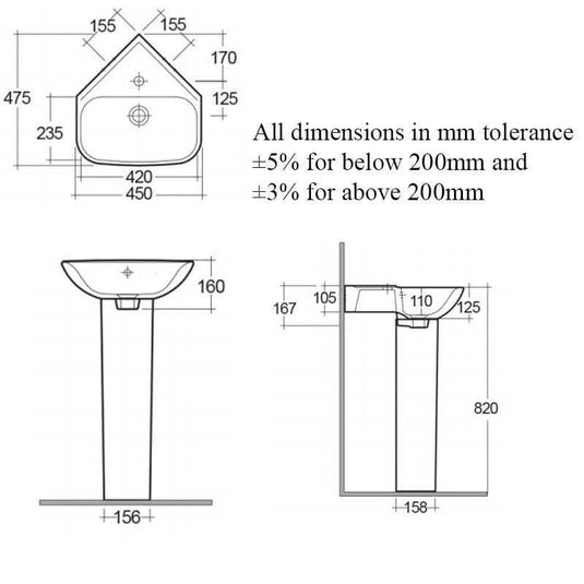 RAK Ceramics Origin Corner Basin - 1 Tap Hole - ORG2601AWHA - Envy Bathrooms Ltd
