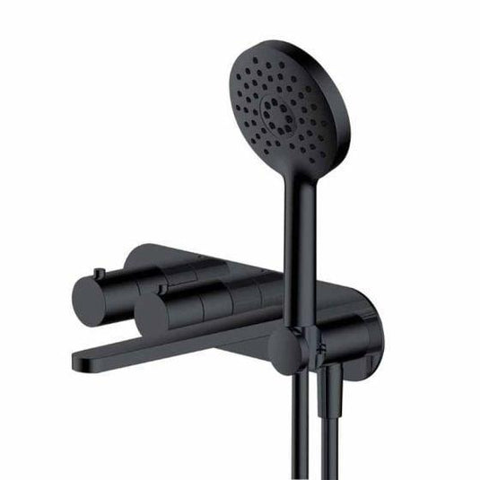 RAK Ceramics Petit Round Wall Mounted Thermostatic Bath Shower Mixer Dual Outlet - Matt Black - RAKPER3306B - Envy Bathrooms Ltd