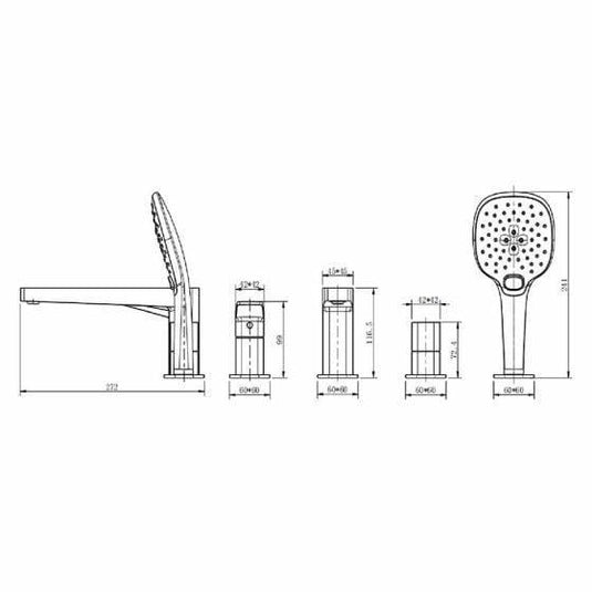 RAK Ceramics Petit Square 4 Hole Deck Mounted Bath Shower Mixer - Matt Black - RAKPES3013B - Envy Bathrooms Ltd