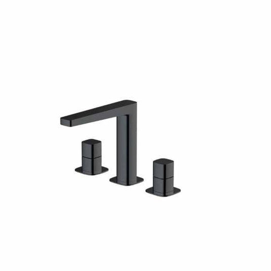 RAK Ceramics Petit Square Deck Mounted 3 Hole Basin Mixer - Matt Black - RAKPES3011B - Envy Bathrooms Ltd