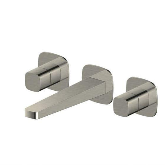 RAK Ceramics Petit Square Wall Mounted 3 Hole Basin Mixer - Brushed Nickel - RAKPES3010N - Envy Bathrooms Ltd