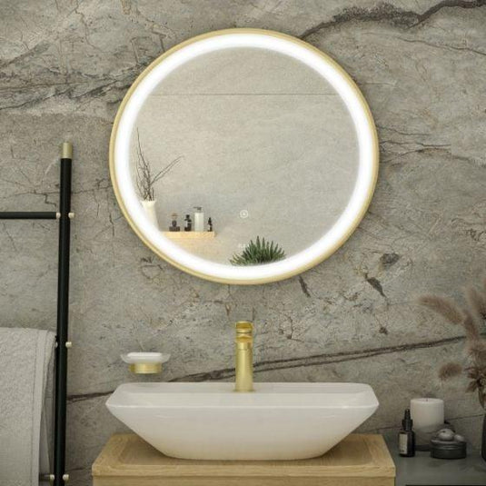 RAK Ceramics Picture Round 800 x 800mm LED Illuminated Mirror - Brushed Gold - RAKPICRNBG5002 - Envy Bathrooms Ltd