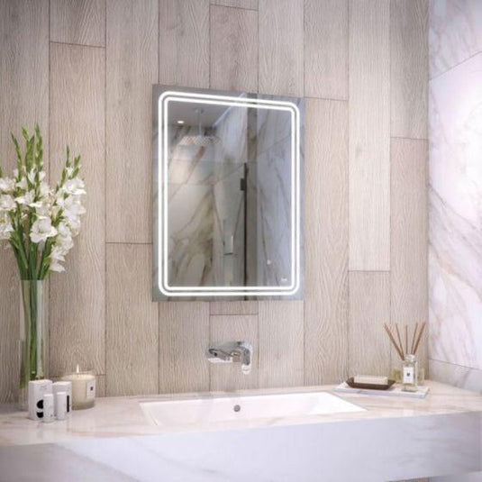 RAK Ceramics Pluto 800 x 600mm LED Illuminated Portrait Bluetooth Mirror With Demister - RAKPLU5002 - Envy Bathrooms Ltd