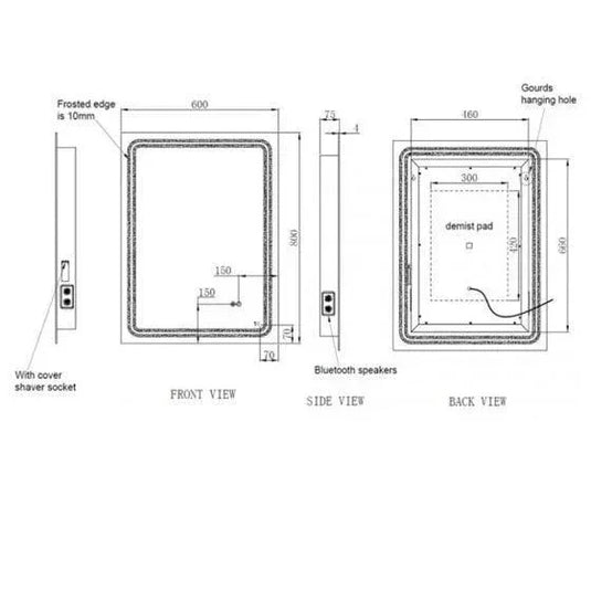 RAK Ceramics Pluto 800 x 600mm LED Illuminated Portrait Bluetooth Mirror With Demister - RAKPLU5002 - Envy Bathrooms Ltd