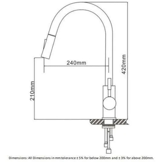 RAK Ceramics Prague One Touch Pull Out Kitchen Sink Mixer - Silver - RAKKIT017 - Envy Bathrooms Ltd