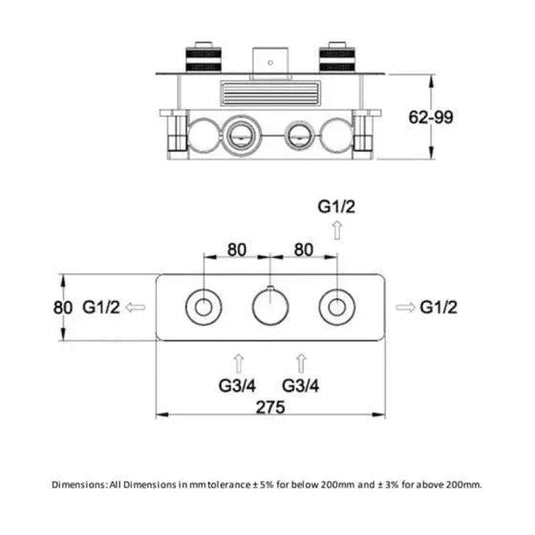 RAK Ceramics Prima Tech Dual Outlet Concealed Thermostatic Shower Valve with Back Plate - Chrome - RAKPRT3022 - Envy Bathrooms Ltd