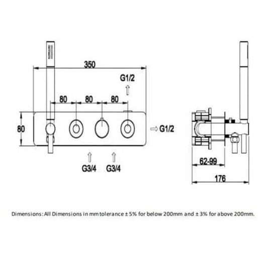 RAK Ceramics Prima Tech Dual Outlet Concealed Thermostatic Shower with Hand Shower and Back Plate - Chrome - RAKPRT3026 - Envy Bathrooms Ltd