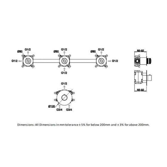 RAK Ceramics Prima Tech Triple Outlet Concealed Thermostatic Shower - Chrome - RAKPRT3021 - Envy Bathrooms Ltd