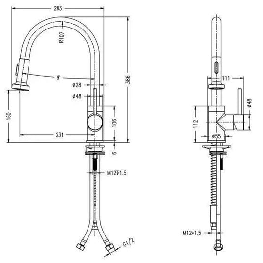 RAK Ceramics Pull Out Kitchen Sink Mixer Side Lever - Chrome - RAKKIT013 - Envy Bathrooms Ltd