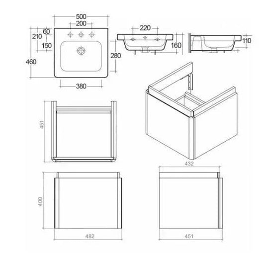RAK Ceramics Resort 500m Wall Hung Vanity Unit With Single Drawer - Matt Grey - RAKRSTWBU50603 - Envy Bathrooms Ltd