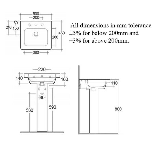 RAK Ceramics Resort 50cm - 1 Tap Hole - RST0501AWHA - Envy Bathrooms Ltd