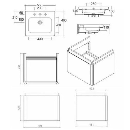 RAK Ceramics Resort 550mm Basin Unit With Single Draw - Matt Stone - RAKRSTWBU55601 - Envy Bathrooms Ltd