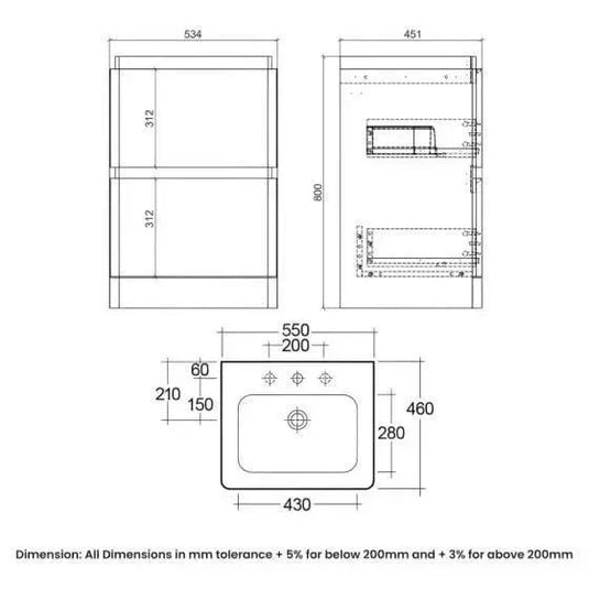 RAK Ceramics Resort 550mm Floor Standing Basin Unit - Grey - RAKRSTFSU55603 - Envy Bathrooms Ltd