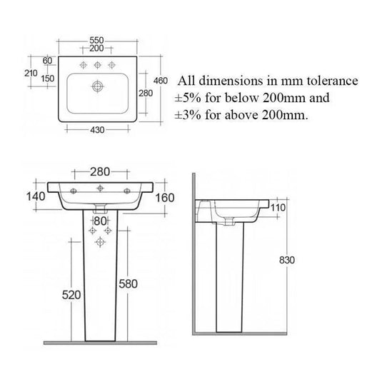 RAK Ceramics Resort 55cm Basin - 1 Tap Hole - RST0801AWHA - Envy Bathrooms Ltd