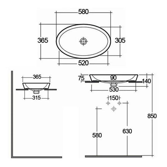 RAK Ceramics Resort 58cm Oval Countertop Basin - RST01AWHA - Envy Bathrooms Ltd