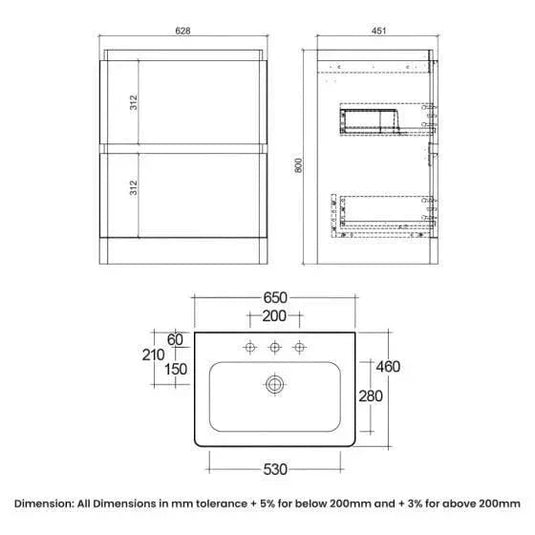 RAK Ceramics Resort 650mm Floor Standing Basin Unit - Stone - RAKRSTFSU65601 - Envy Bathrooms Ltd