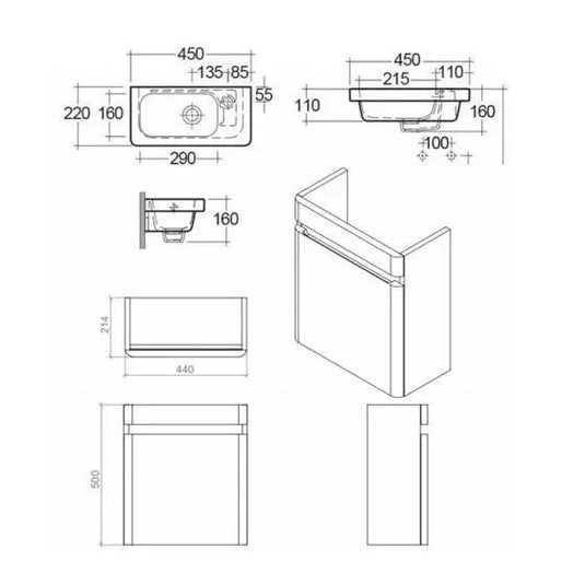 RAK Ceramics Resort Wall Hung 450mm Cloakroom Vanity Unit - Matt Grey - RAKRSTWBU45603 - Envy Bathrooms Ltd