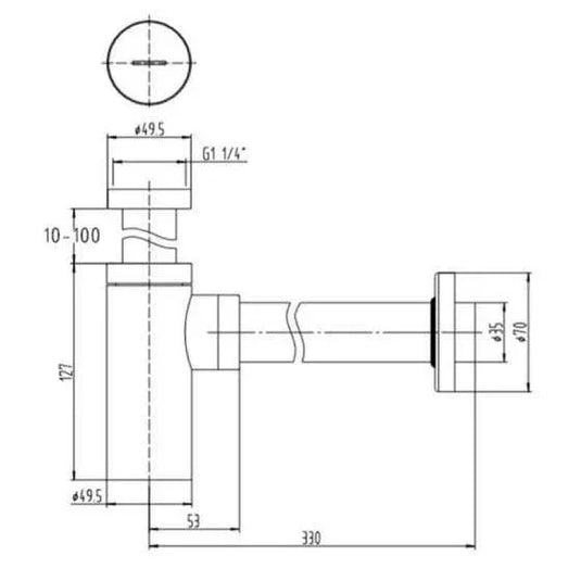 RAK Ceramics Round Bottle Trap 320mm - Chrome - RAKRBTP002 - Envy Bathrooms Ltd