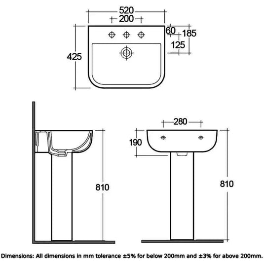 RAK Ceramics Series 600 52cm Basin - 2 Tap Holes - SE2501NCHAWHA - Envy Bathrooms Ltd