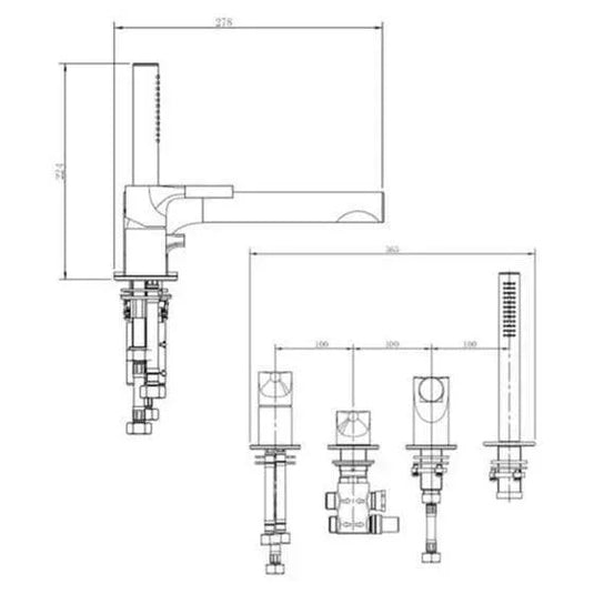 RAK Ceramics Sorrento 4 Hole Deck Mounted Bath/Shower Mixer - Brushed Nickel - RAKSOR3013N - Envy Bathrooms Ltd