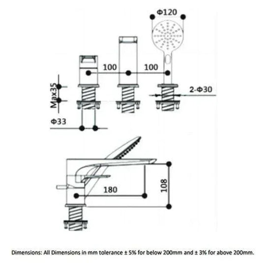 RAK Ceramics Sport 3 Hole Deck Mounted Bath Shower Mixer - Chrome - RAKSPO3012 - Envy Bathrooms Ltd