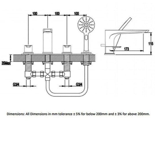 RAK Ceramics Sport 4 Hole Deck Mounted Bath Shower Mixer - Chrome - RAKSPO3013 - Envy Bathrooms Ltd