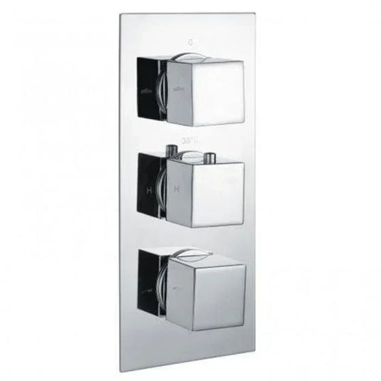 RAK Ceramics Square Dual Outlet 3 Handle Thermostatic Concealed Shower Valve - Chrome - RAKSHW3203S - Envy Bathrooms Ltd