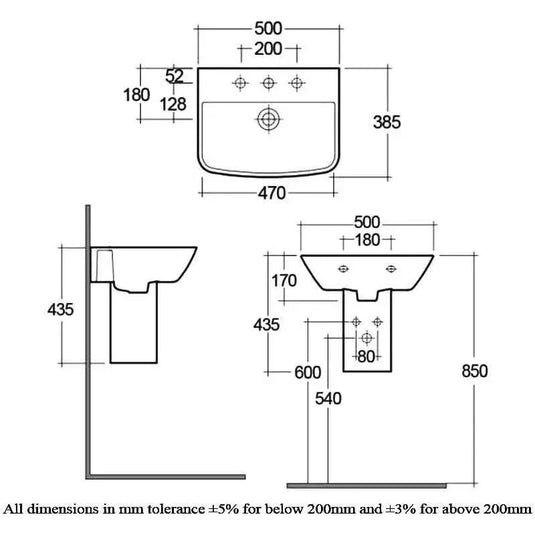 RAK Ceramics Summit 50cm Basin - 1 Tap Hole - SM0501AWHA - Envy Bathrooms Ltd