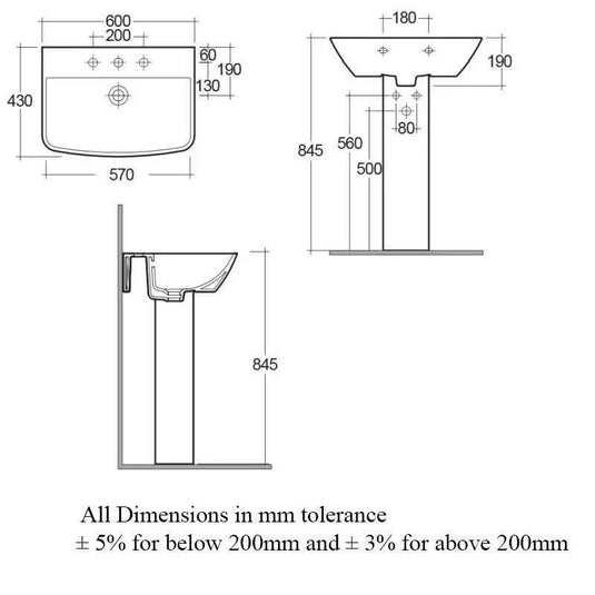 RAK Ceramics Summit 60cm Basin - 1 Tap Hole - SM0101AWHA - Envy Bathrooms Ltd
