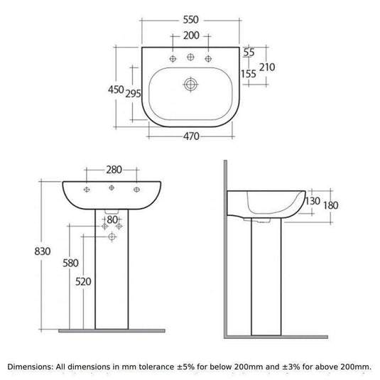 RAK Ceramics Tonique 55cm Basin - 1 Tap Hole - TQ0801AWHA - Envy Bathrooms Ltd