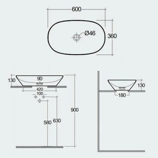 RAK Ceramics Variant Elongated Oval Counter Top Wash Basin 600mm - Alpine White - VARCT36000AWHA - Envy Bathrooms Ltd