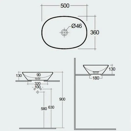 RAK Ceramics Variant Oval Counter Top Wash Basin 500mm - Alpine White - VARCT25000AWHA - Envy Bathrooms Ltd
