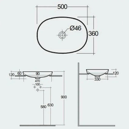 RAK Ceramics Variant Oval Drop-In Wash Basin 500mm - Alpine White - VARDI25000AWHA - Envy Bathrooms Ltd