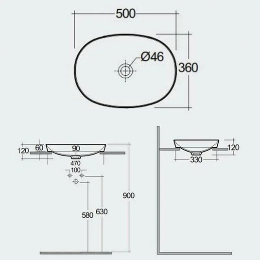 RAK Ceramics Variant Oval Drop-In Wash Basin 500mm - Alpine White - VARDI25000AWHA - Envy Bathrooms Ltd