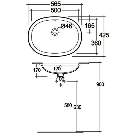 RAK Ceramics Variant Oval Under Counter Wash Basin 500mm - Alpine White - VARUC25000AWHA - Envy Bathrooms Ltd