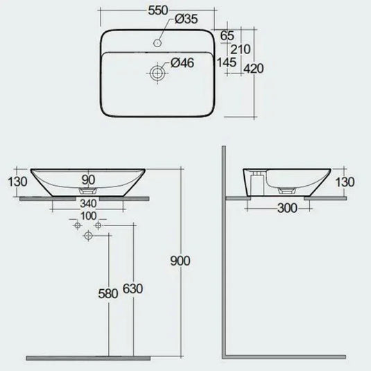 RAK Ceramics Variant Rectangular Counter Top Wash Basin 550mm 1TH with Tap Ledge - Alpine White - VARCT55501AWHA - Envy Bathrooms Ltd
