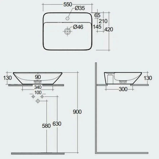 RAK Ceramics Variant Rectangular Counter Top Wash Basin 550mm 1TH with Tap Ledge - Alpine White - VARCT55501AWHA - Envy Bathrooms Ltd