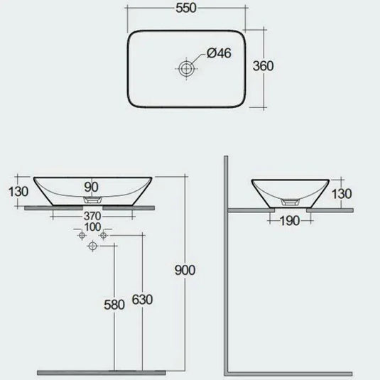 RAK Ceramics Variant Rectangular Counter Top Wash Basin 550mm - Alpine White - VARCT55500AWHA - Envy Bathrooms Ltd
