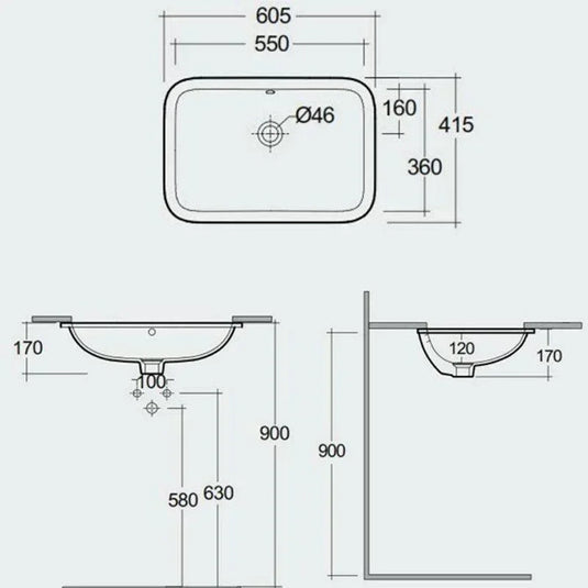 RAK Ceramics Variant Rectangular Under Counter Wash Basin 550mm - Alpine White - VARUC55500AWHA - Envy Bathrooms Ltd