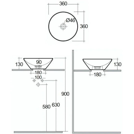 RAK Ceramics Variant Round Counter Top Wash Basin 360mm - Alpine White - VARCT13600AWHA - Envy Bathrooms Ltd