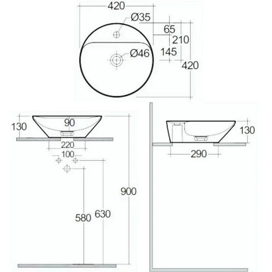 RAK Ceramics Variant Round Counter Top Wash Basin 420mm 1TH with Tap Ledge - Alpine White - VARCT14201AWHA - Envy Bathrooms Ltd