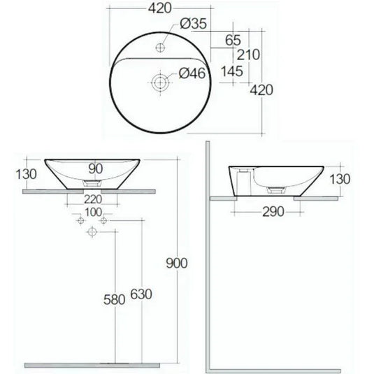RAK Ceramics Variant Round Counter Top Wash Basin 420mm 1TH with Tap Ledge - Alpine White - VARCT14201AWHA - Envy Bathrooms Ltd