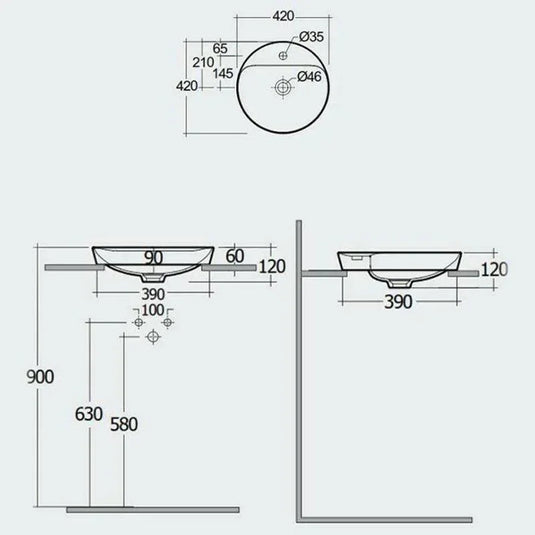 RAK Ceramics Variant Round Drop-In Wash Basin 420mm 1TH with Tap Ledge - Alpine White - VARDI14201AWHA - Envy Bathrooms Ltd