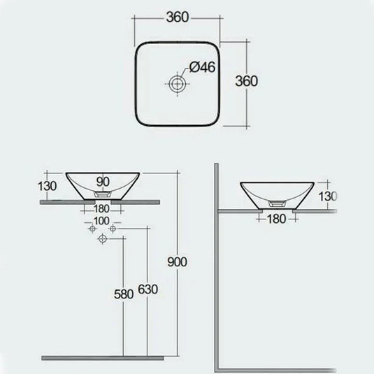 RAK Ceramics Variant Square Counter Top Wash Basin 360mm - Alpine White - VARCT43600AWHA - Envy Bathrooms Ltd