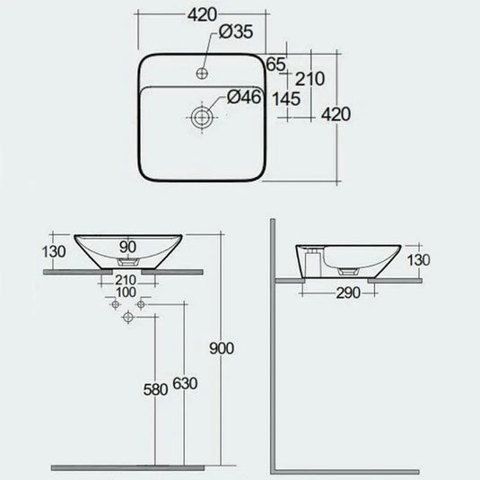 RAK Ceramics Variant Square Counter Top Wash Basin 420mm 1TH with Tap Ledge - Alpine White - VARCT44201AWHA - Envy Bathrooms Ltd