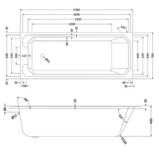 RAK Ceramics Washington 1700 x 700 Single Ended Bath with Legs - RAKWTNBAT1770/WL - Envy Bathrooms Ltd