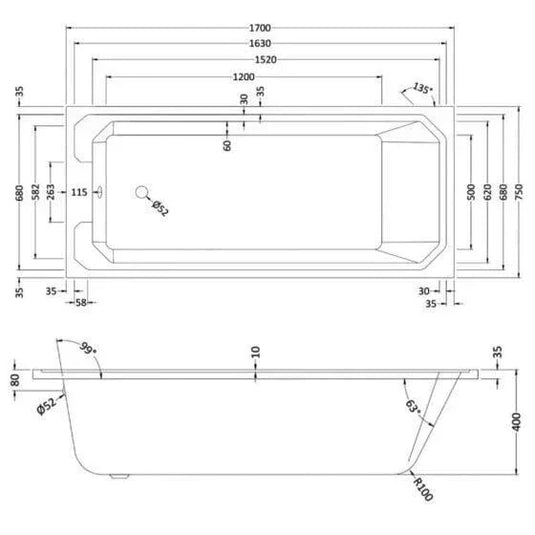 RAK Ceramics Washington 1700 x 750 Single Ended Bath with Legs - RAKWTNBAT1775/WL - Envy Bathrooms Ltd