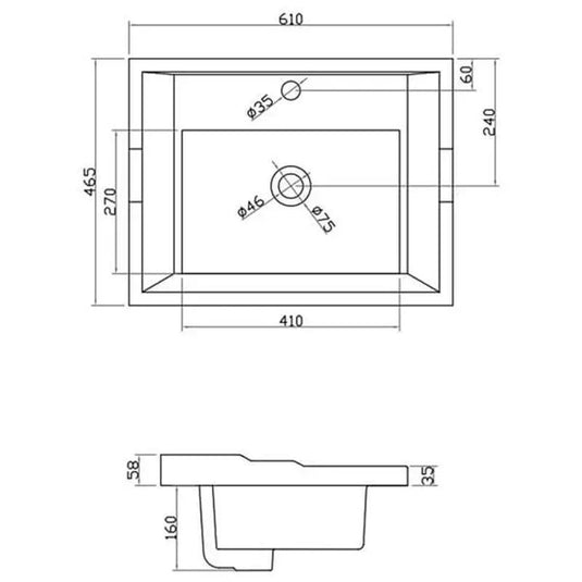 RAK Ceramics Washington 600mm Drop in Basin with 1 Tap Hole - Alpine White - RAKWTN60BAS1 - Envy Bathrooms Ltd