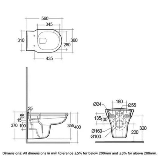 RAK Ceramics Washington Wall Hung Pan - White - WT20AWHA - Envy Bathrooms Ltd